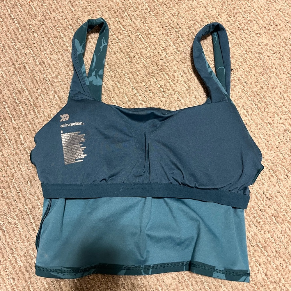 Teal Marble Print crop top w/ built in bra - Picture 4 of 4